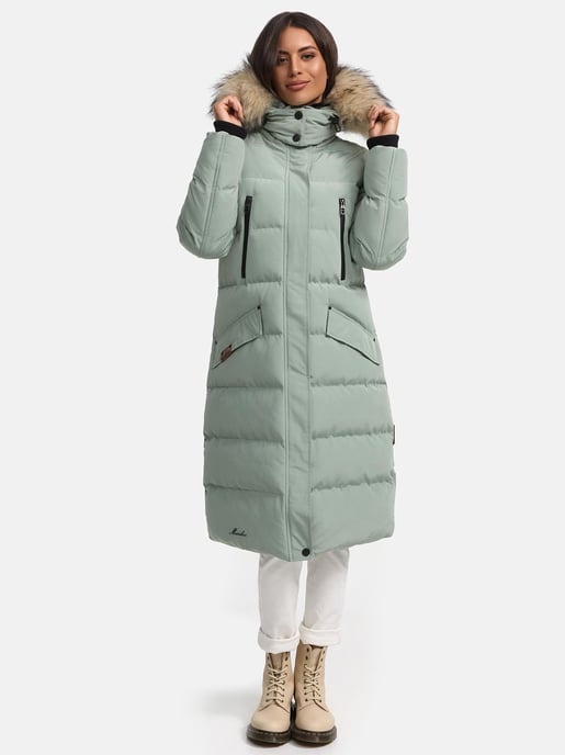 Marikoo abrigo de invierno mujer – Schneesternchen largo con capucha y cuello de pelo sintético - Image 3
