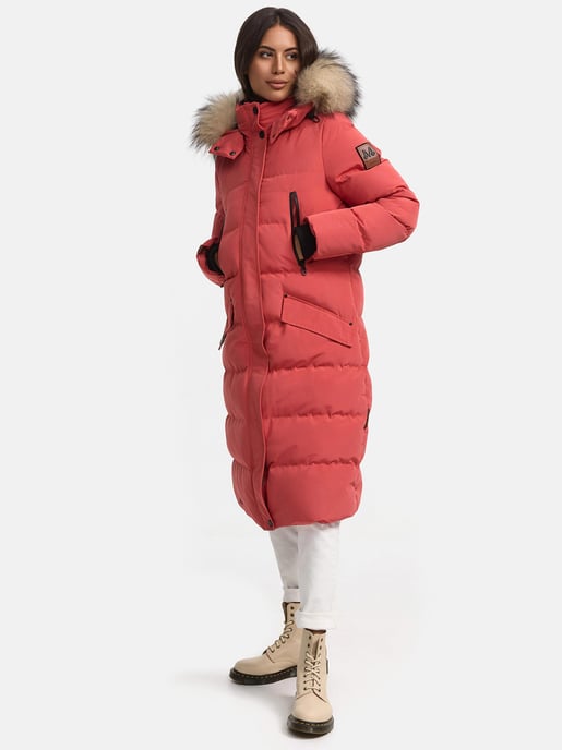 Marikoo abrigo de invierno mujer – Schneesternchen largo con capucha y cuello de pelo sintético - Image 3