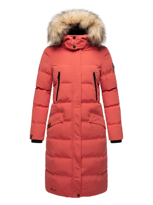 Marikoo abrigo de invierno mujer – Schneesternchen largo con capucha y cuello de pelo sintético - Image 6
