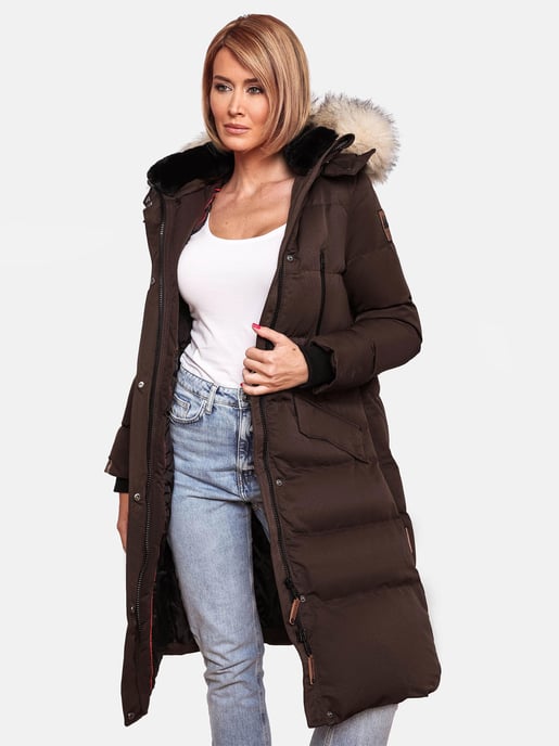 Marikoo abrigo de invierno mujer – Schneesternchen largo con capucha y cuello de pelo sintético - Image 2
