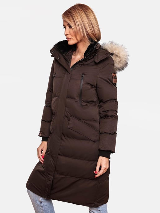 Marikoo abrigo de invierno mujer – Schneesternchen largo con capucha y cuello de pelo sintético - Image 3