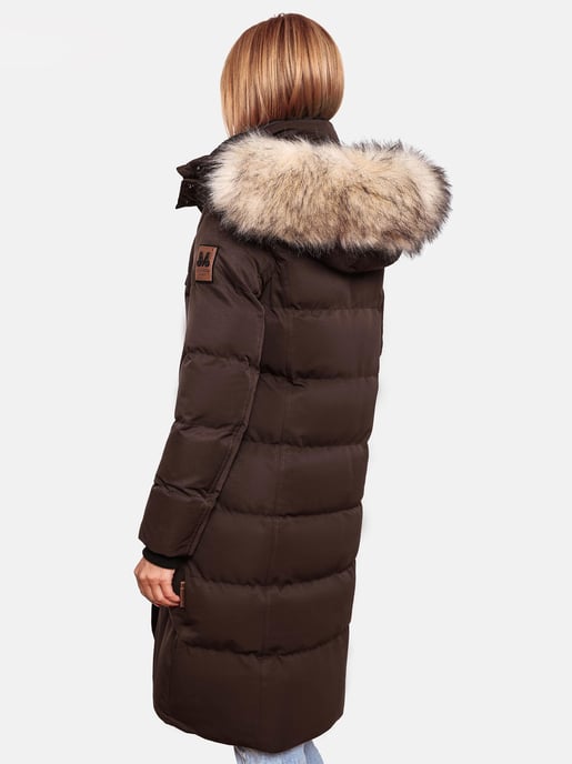 Marikoo abrigo de invierno mujer – Schneesternchen largo con capucha y cuello de pelo sintético - Image 4