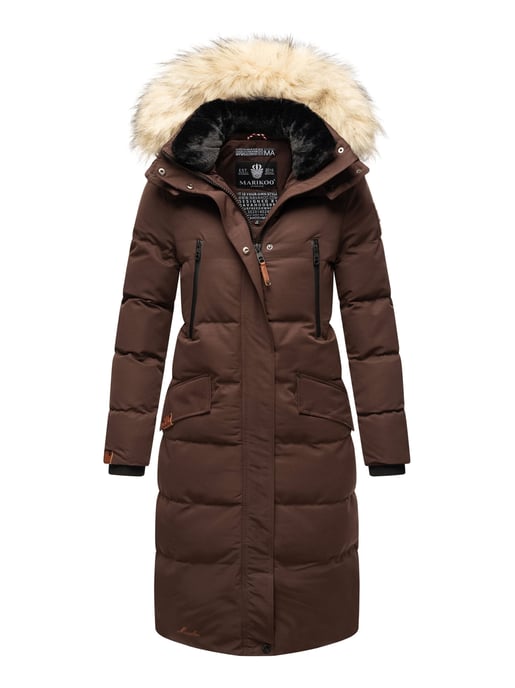 Marikoo abrigo de invierno mujer – Schneesternchen largo con capucha y cuello de pelo sintético - Image 5