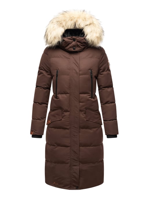 Marikoo abrigo de invierno mujer – Schneesternchen largo con capucha y cuello de pelo sintético - Image 6