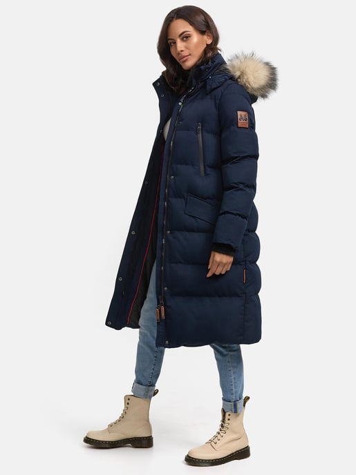 Marikoo abrigo de invierno mujer – Schneesternchen largo con capucha y cuello de pelo sintético - Image 1