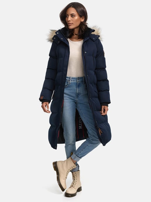 Marikoo abrigo de invierno mujer – Schneesternchen largo con capucha y cuello de pelo sintético - Image 2