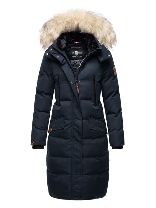 Marikoo abrigo de invierno mujer – Schneesternchen largo con capucha y cuello de pelo sintético - Image 5