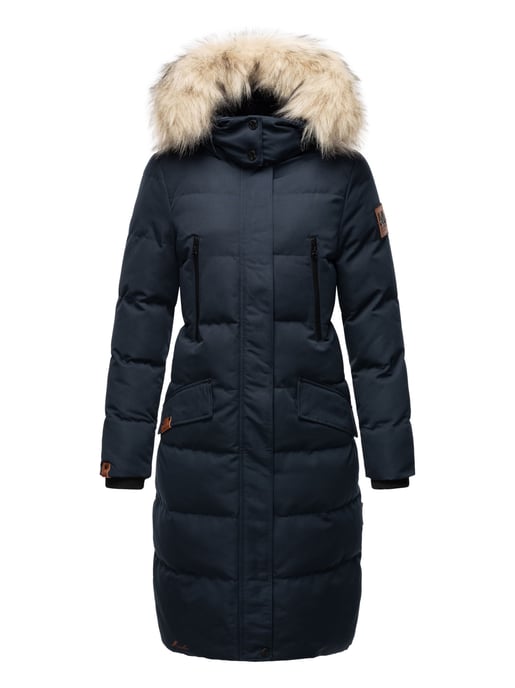 Marikoo abrigo de invierno mujer – Schneesternchen largo con capucha y cuello de pelo sintético - Image 6
