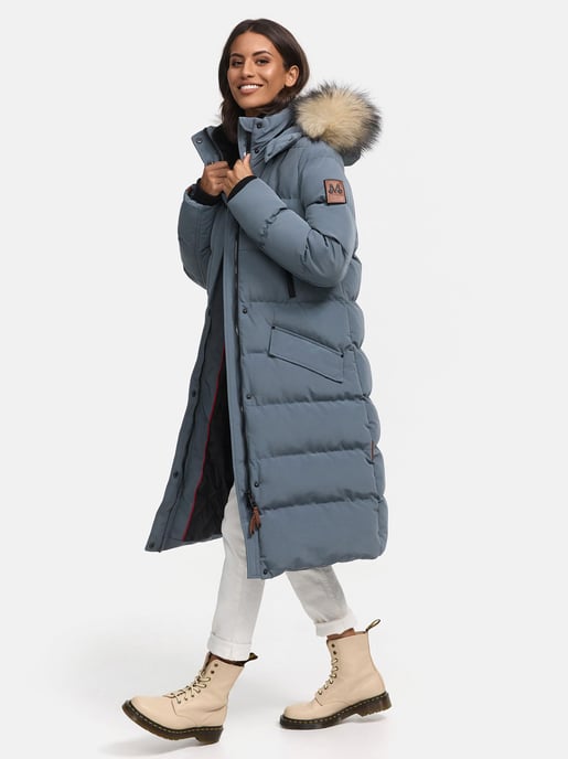 Marikoo abrigo de invierno mujer – Schneesternchen largo con capucha y cuello de pelo sintético - Image 1