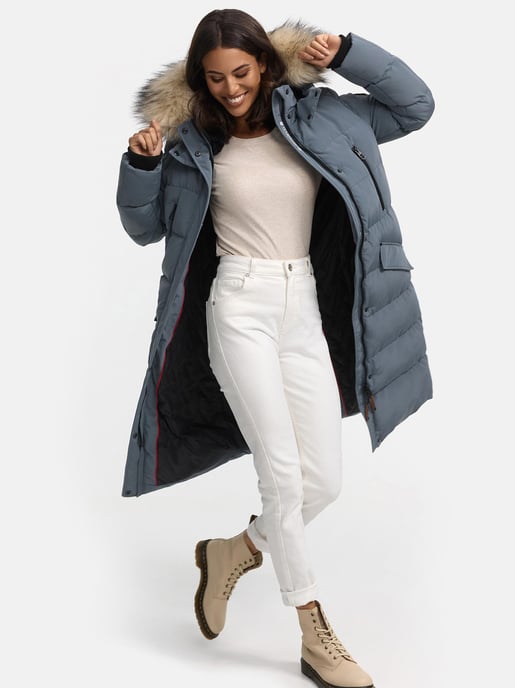 Marikoo abrigo de invierno mujer – Schneesternchen largo con capucha y cuello de pelo sintético - Image 2