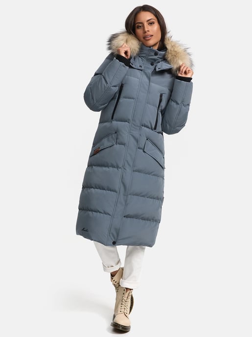 Marikoo abrigo de invierno mujer – Schneesternchen largo con capucha y cuello de pelo sintético - Image 3