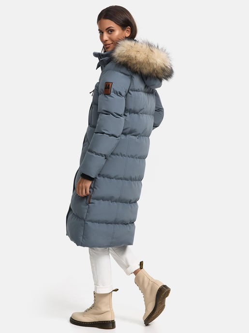 Marikoo abrigo de invierno mujer – Schneesternchen largo con capucha y cuello de pelo sintético - Image 4