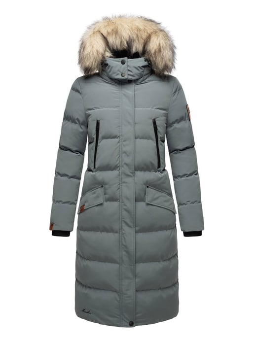 Marikoo abrigo de invierno mujer – Schneesternchen largo con capucha y cuello de pelo sintético - Image 6