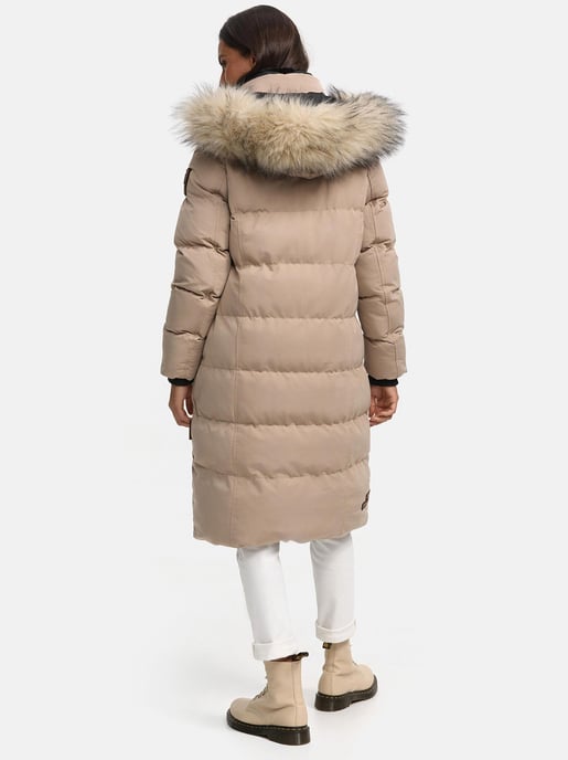 Marikoo abrigo de invierno mujer – Schneesternchen largo con capucha y cuello de pelo sintético - Image 3