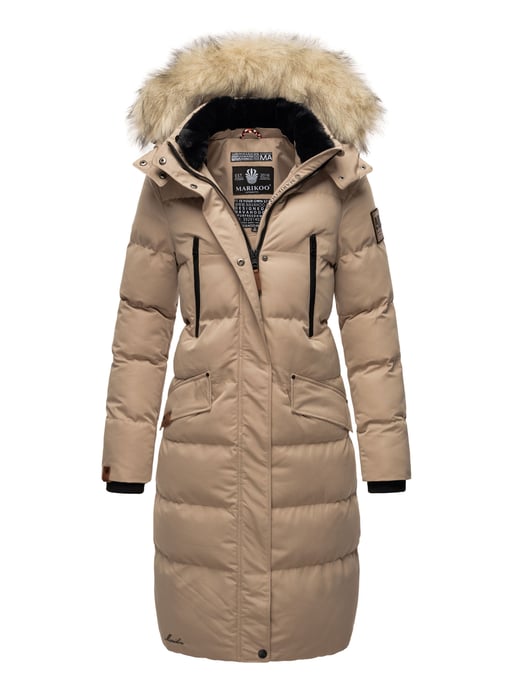 Marikoo abrigo de invierno mujer – Schneesternchen largo con capucha y cuello de pelo sintético - Image 4