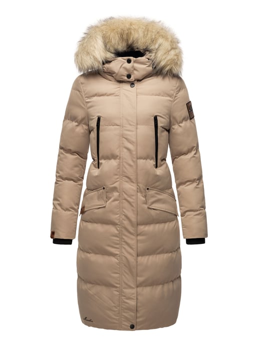Marikoo abrigo de invierno mujer – Schneesternchen largo con capucha y cuello de pelo sintético - Image 5