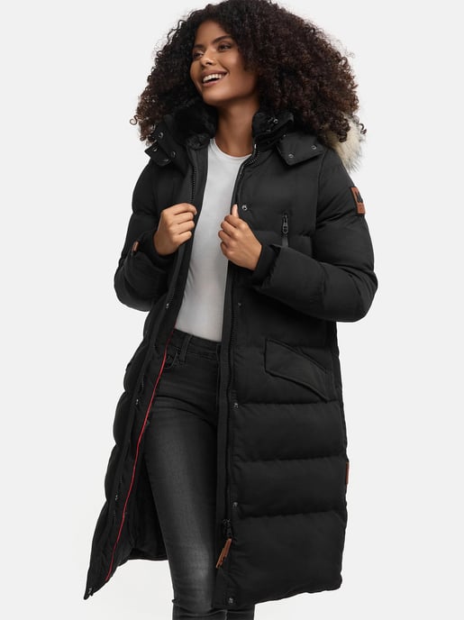 Marikoo abrigo de invierno mujer – Schneesternchen largo con capucha y cuello de pelo sintético - Image 2