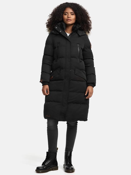 Marikoo abrigo de invierno mujer – Schneesternchen largo con capucha y cuello de pelo sintético - Image 3
