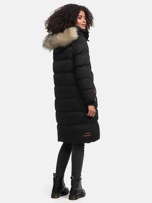 Marikoo abrigo de invierno mujer – Schneesternchen largo con capucha y cuello de pelo sintético - Image 4