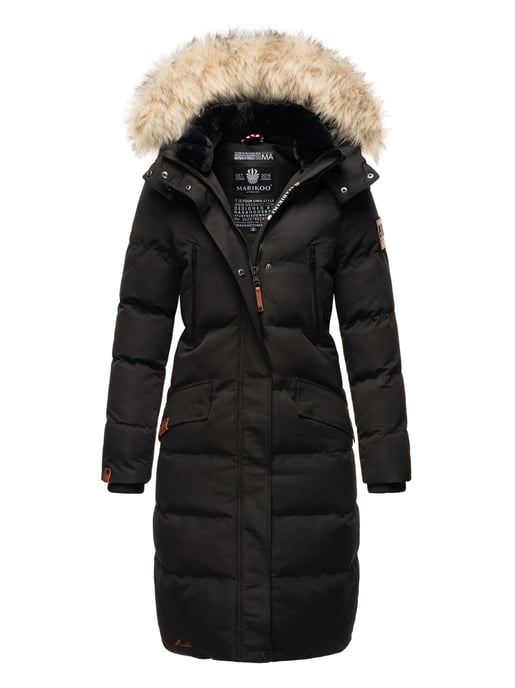 Marikoo abrigo de invierno mujer – Schneesternchen largo con capucha y cuello de pelo sintético - Image 5