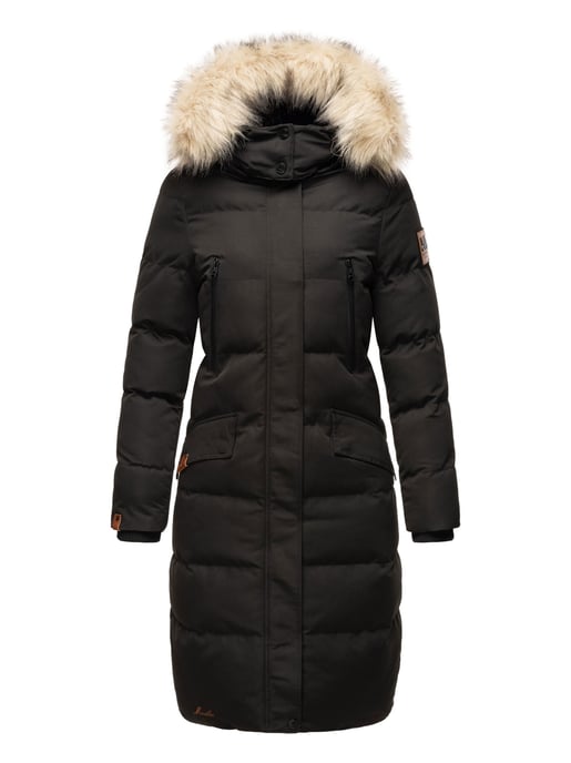 Marikoo abrigo de invierno mujer – Schneesternchen largo con capucha y cuello de pelo sintético - Image 6
