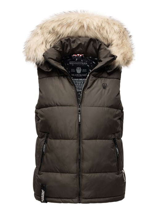Marikoo chaleco acolchado mujer – Eisflöckchen con capucha y cuello de pelo sintético - Image 1