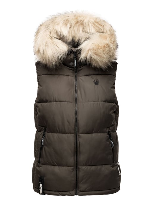 Marikoo chaleco acolchado mujer – Eisflöckchen con capucha y cuello de pelo sintético - Image 2