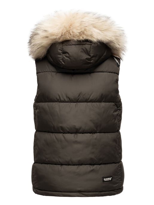 Marikoo chaleco acolchado mujer – Eisflöckchen con capucha y cuello de pelo sintético - Image 4