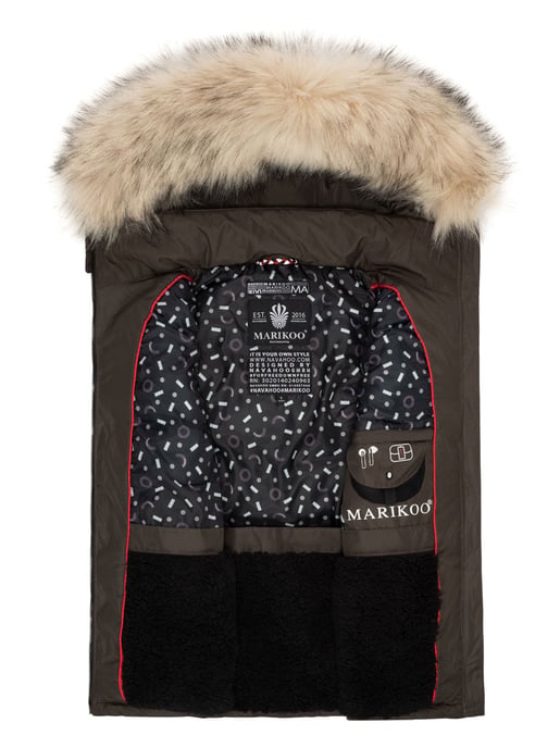 Marikoo chaleco acolchado mujer – Eisflöckchen con capucha y cuello de pelo sintético - Image 5