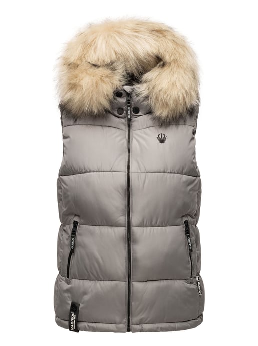 Marikoo chaleco acolchado mujer – Eisflöckchen con capucha y cuello de pelo sintético - Image 2