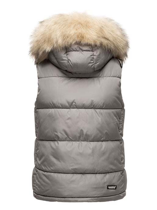 Marikoo chaleco acolchado mujer – Eisflöckchen con capucha y cuello de pelo sintético - Image 4