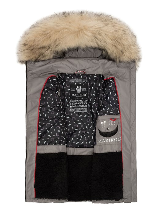 Marikoo chaleco acolchado mujer – Eisflöckchen con capucha y cuello de pelo sintético - Image 5