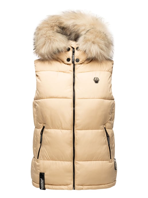 Marikoo chaleco acolchado mujer – Eisflöckchen con capucha y cuello de pelo sintético - Image 2