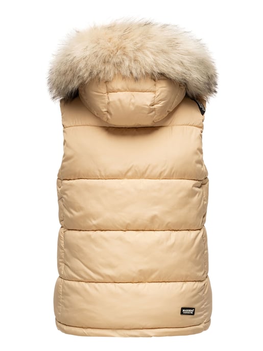 Marikoo chaleco acolchado mujer – Eisflöckchen con capucha y cuello de pelo sintético - Image 4