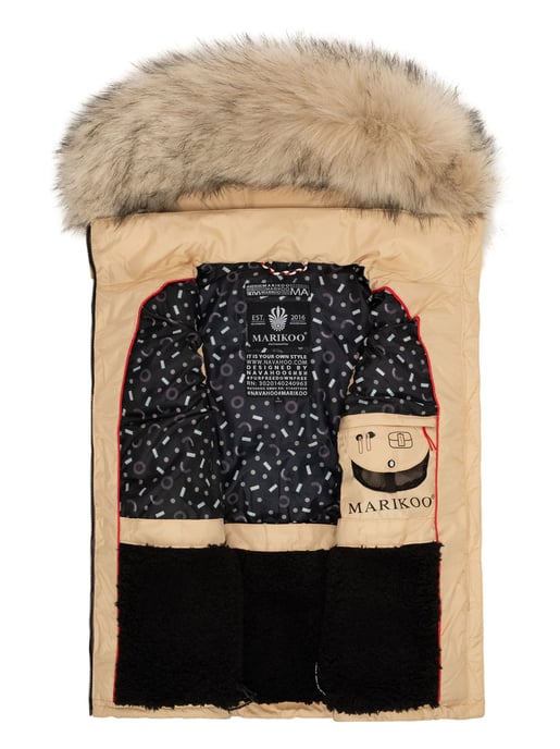 Marikoo chaleco acolchado mujer – Eisflöckchen con capucha y cuello de pelo sintético - Image 5