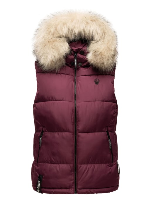 Marikoo chaleco acolchado mujer – Eisflöckchen con capucha y cuello de pelo sintético - Image 2