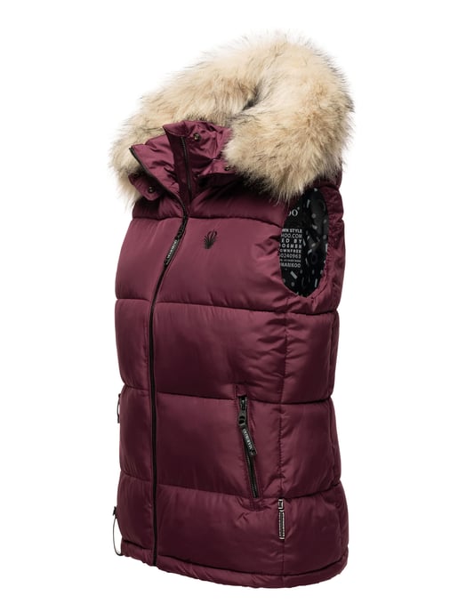 Marikoo chaleco acolchado mujer – Eisflöckchen con capucha y cuello de pelo sintético - Image 3