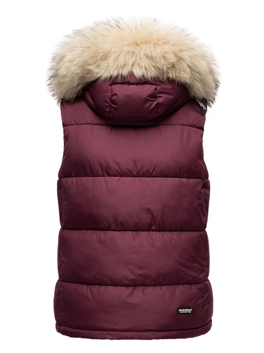 Marikoo chaleco acolchado mujer – Eisflöckchen con capucha y cuello de pelo sintético - Image 4