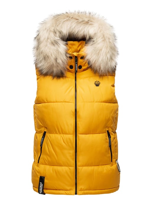 Marikoo chaleco acolchado mujer – Eisflöckchen con capucha y cuello de pelo sintético - Image 2