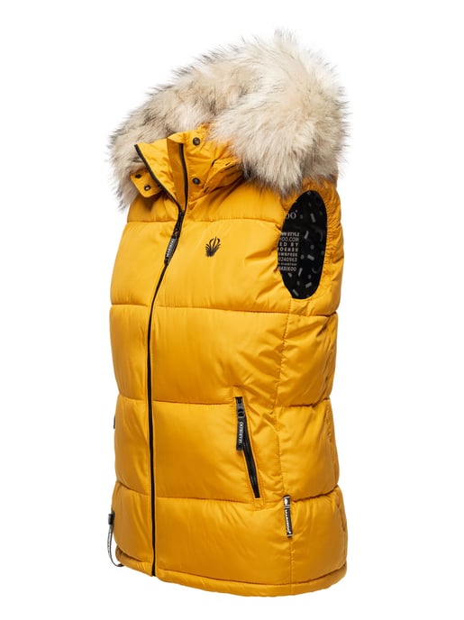 Marikoo chaleco acolchado mujer – Eisflöckchen con capucha y cuello de pelo sintético - Image 3