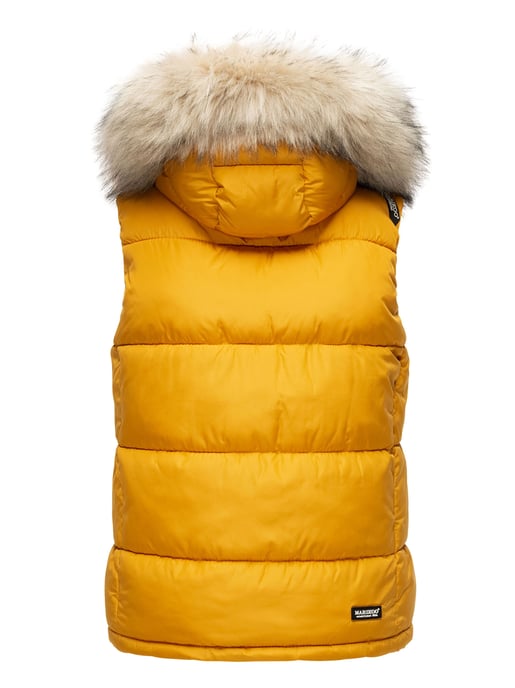 Marikoo chaleco acolchado mujer – Eisflöckchen con capucha y cuello de pelo sintético - Image 4