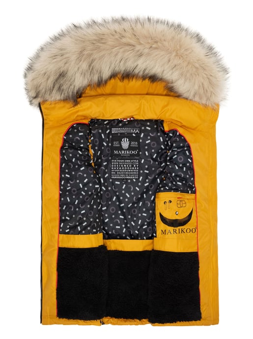 Marikoo chaleco acolchado mujer – Eisflöckchen con capucha y cuello de pelo sintético - Image 5