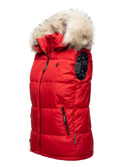 Marikoo chaleco acolchado mujer – Eisflöckchen con capucha y cuello de pelo sintético - Image 3