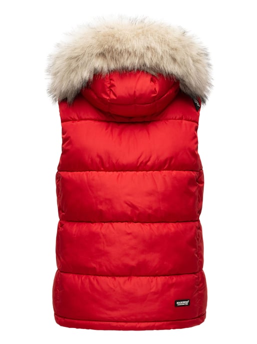 Marikoo chaleco acolchado mujer – Eisflöckchen con capucha y cuello de pelo sintético - Image 4