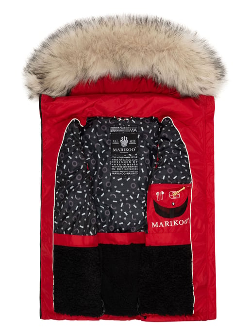 Marikoo chaleco acolchado mujer – Eisflöckchen con capucha y cuello de pelo sintético - Image 5