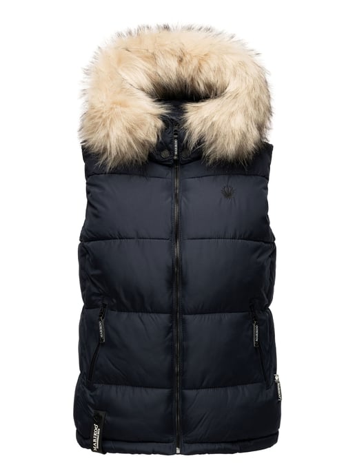 Marikoo chaleco acolchado mujer – Eisflöckchen con capucha y cuello de pelo sintético - Image 2