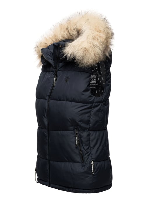 Marikoo chaleco acolchado mujer – Eisflöckchen con capucha y cuello de pelo sintético - Image 3