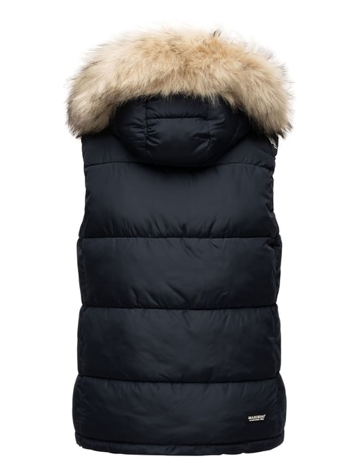 Marikoo chaleco acolchado mujer – Eisflöckchen con capucha y cuello de pelo sintético - Image 4