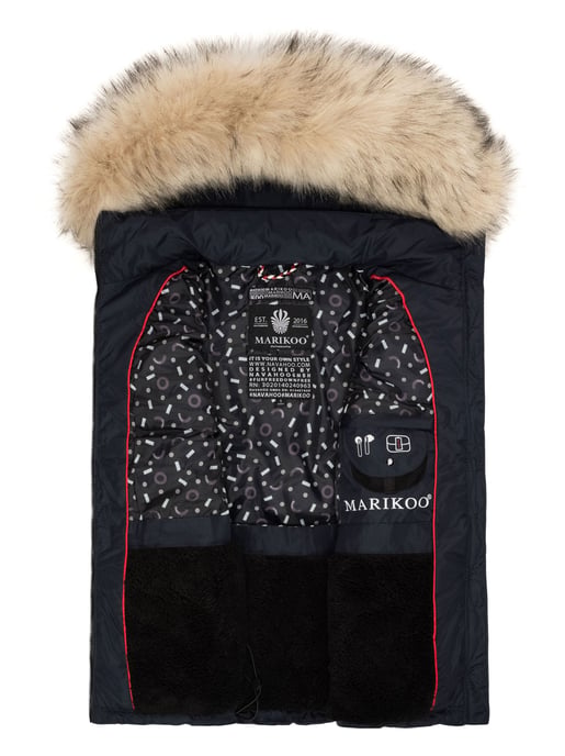 Marikoo chaleco acolchado mujer – Eisflöckchen con capucha y cuello de pelo sintético - Image 5