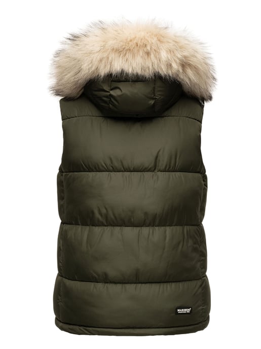 Marikoo chaleco acolchado mujer – Eisflöckchen con capucha y cuello de pelo sintético - Image 4